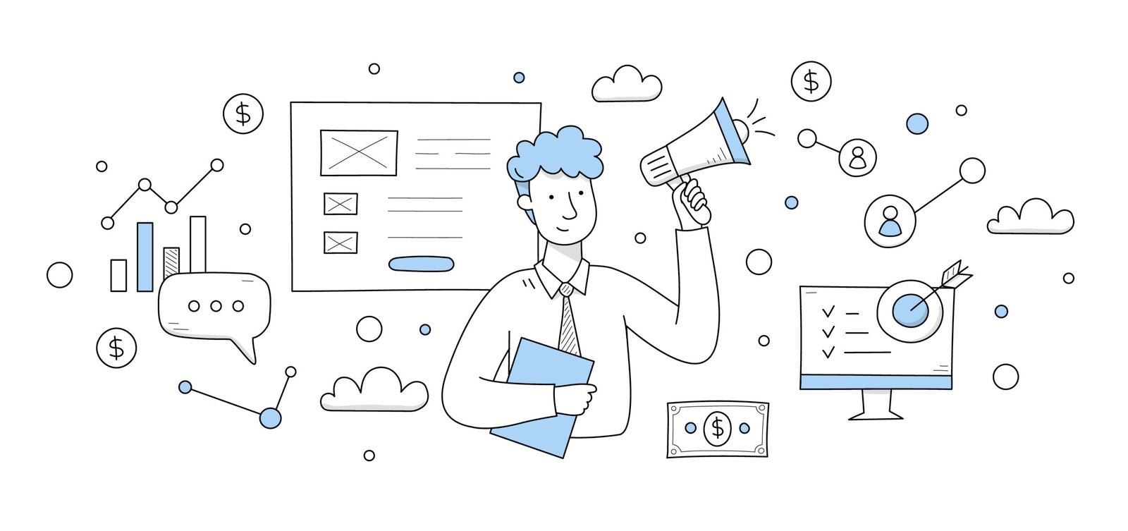 digital marketing concept with man with megaphone